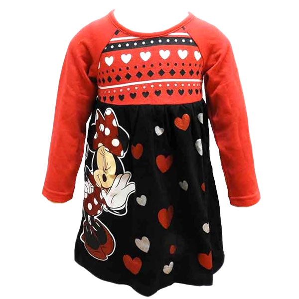送料無料 ディズニー ミニーマウス 子供 キッズ ワンピース 長袖 3T 100cm