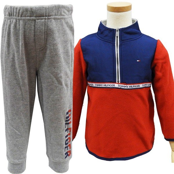 送料無料 TOMMYHILFIGERトミーヒルフィガー ベビー服 セットアップ 上下セット フリース スウエット 12M 70cm 75cm
