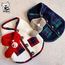 犬服冬服 ベスト アウター チェク柄 背中開き マフラー付き 可愛い オシャレ あたたか 保温 寒さ対策 重ね着 柔らかい 防寒着 女の子 男の子 フレンチブル...