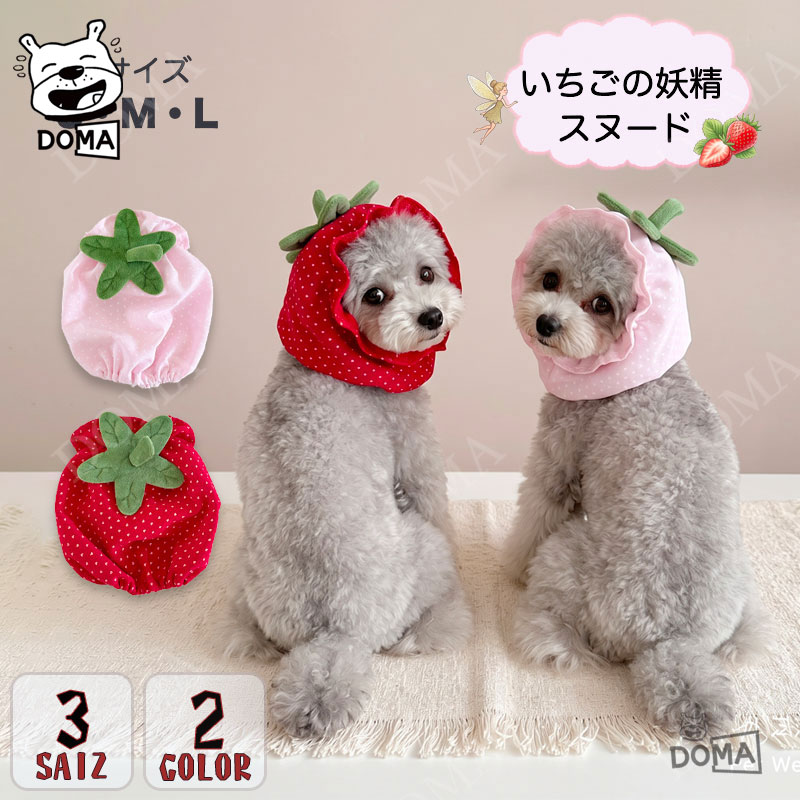 いちごの妖精スヌード 犬 スヌード 耳汚れ防止 イチゴ いちご 苺 小型犬 中型犬 おしゃれ かわいい 着ぐるみ コスプレ 防寒 耳カバー 食事 お散歩 犬服 ペットウェア ペット用品 猫 ドッグウェア ギフト プレゼント パウアベニュー