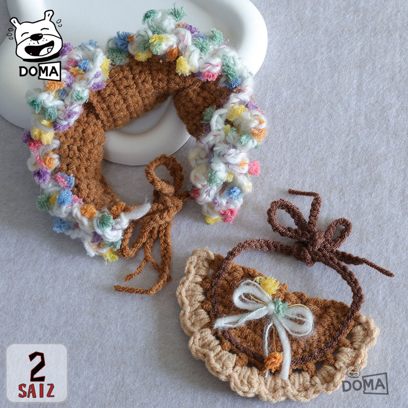 犬用 手編み ニット帽＆マフラーセット ぽんぽん付き ふわふわ 可愛い 冬 防寒 小型犬 中型犬 猫用 ペットアクセサリー