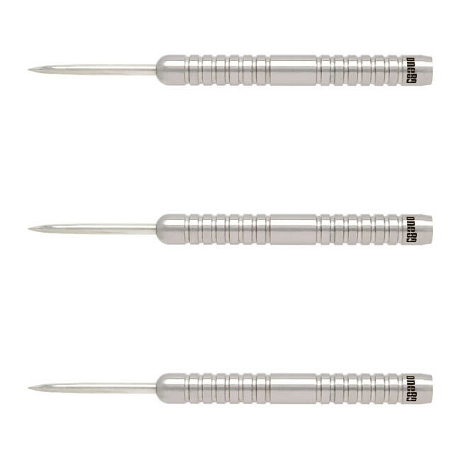 One80 Strike-01 STEEL 24g　 ※ご覧頂いているディスプレイの設定等により、実物と色合いが異なる場合がございます。※この画像はDarts HiVeが作成しており、文章・写真などの複製、無断転載を禁じます。※内容物・商品仕様は予告なく変更となる場合がございます。 ■商品仕様 スペックデータ &nbsp; 材質 単体重量 全長 最大径 タイプ ：80%タングステン ：24.0g(ポイント含む) ：55.4mm ：6.35mm ：STEEL 内容物 &nbsp; ・バレル ・シャフト ・フライト ×1set(3個) ×2set(6個) ×1set(3個) ■商品説明 シンプルな装いのストレートバレル。 リングカットの溝はウェーブを描くように加工され、指に食いつきすぎず程よく掛かってくれます。 ストレートの良さを純粋に味わえるバレルです。 ■ご注文前に必ずご確認下さい 【仕様・付属品に関して】 ※商品ページ掲載の商品仕様や、パッケージ・デザイン・付属品等は、予告無しに変更となる場合がございます。 予めご理解・ご了承の上ご注文下さい。
