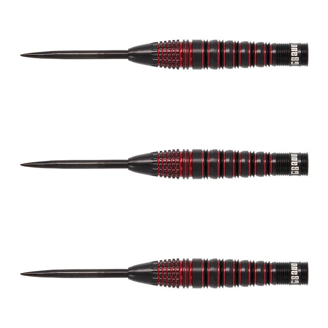 One80 Vaelkris V4 STEEL 24g　※ご覧頂いているディスプレイの設定等により、実物と色合いが異なる場合がございます。※この画像はDarts HiVeが作成しており、文章・写真などの複製、無断転載を禁じます。※内容物・商品仕様は予告なく変更となる場合がございます。 ■商品仕様 スペックデータ &nbsp; 材質 単体重量 全長 最大径 タイプ ：90%タングステン ：24.0g(ポイント含む) ：46.5mm ：7.8mm ：STEEL 内容物 &nbsp; ・バレル ・シャフト ・フライト ×1set(3個) ×2set(6個) ×1set(3個) ■商品説明 インパクトのあるブラック/レッドのコーティングが目印のOne80新シリーズ「Wraith(レイス)」。 W4はグリップエリアにウイングカット＋Vカットのコンビネーションを配置したトルピードタイプです。 ■ご注文前に必ずご確認下さい 【仕様・付属品に関して】 ※商品ページ掲載の商品仕様や、パッケージ・デザイン・付属品等は、予告無しに変更となる場合がございます。 予め、ご理解・ご了承の上、ご注文下さい。