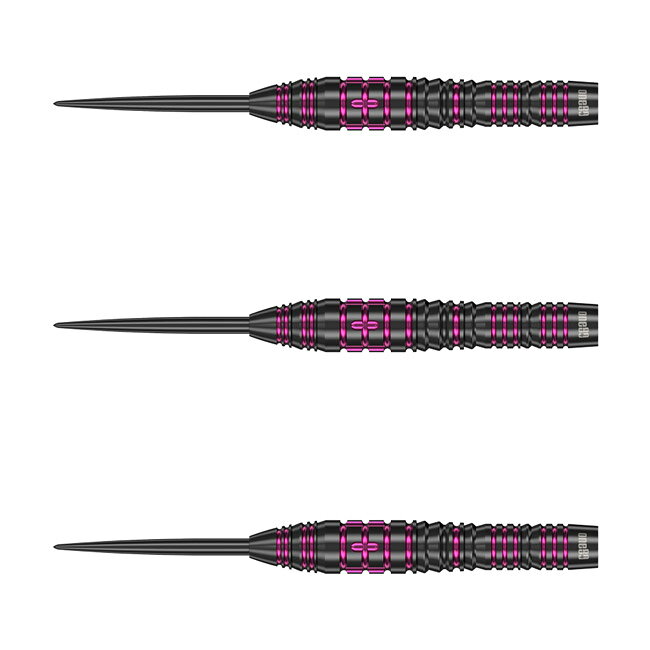 One80 Foxide F4 STEEL 24g　※ご覧頂いているディスプレイの設定等により、実物と色合いが異なる場合がございます。※この画像はDarts HiVeが作成しており、文章・写真などの複製、無断転載を禁じます。※内容物・商品仕様は予告なく変更となる場合がございます。 ■商品仕様 スペックデータ &nbsp; 材質 単体重量 全長 最大径 タイプ ：90%タングステン ：24.0g(ポイント含む) ：48.0mm ：7.4mm ：STEEL 内容物 &nbsp; ・バレル ・シャフト ・フライト ×1set(3個) ×2set(6個) ×1set(3個) ■商品説明 2026.7.18 発売商品 「Foxide」は、ブラックをベースにピンクやパープルのコーティングを施した存在感あふれるシリーズです。 F4はトルピード形状にウイングカットとリングカット、ワンポイントのミル加工を採用し、幅広いグリップに対応。 カット内部のピンクコーティングが上品なアクセントを添え、22g/24g/26gのバランス設計が安定した飛びを実現します。 ■ご注文前に必ずご確認下さい 【仕様・付属品に関して】 ※商品ページ掲載の商品仕様や、パッケージ・デザイン・付属品等は、予告無しに変更となる場合がございます。 予め、ご理解・ご了承の上、ご注文下さい。