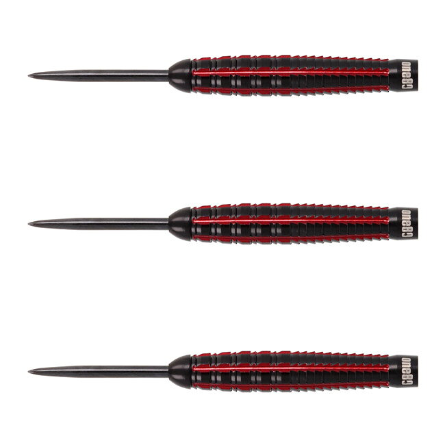 One80 Vaelkris V5 STEEL 25g　※ご覧頂いているディスプレイの設定等により、実物と色合いが異なる場合がございます。※この画像はDarts HiVeが作成しており、文章・写真などの複製、無断転載を禁じます。※内容物・商品仕様は予告なく変更となる場合がございます。 ■商品仕様 スペックデータ &nbsp; 材質 単体重量 全長 最大径 タイプ ：90%タングステン ：25.0g(ポイント含む) ：46.0mm ：7.7mm ：STEEL 内容物 &nbsp; ・バレル ・シャフト ・フライト ×1set(3個) ×2set(6個) ×1set(3個) ■商品説明 2026.5.30 発売商品 インパクトのあるブラックとレッドコーティングが目印のVAELKRIS（ヴァエルクリス）。 V5はウイングカットとシャークカットをバレル全体に施した縦溝のレイアウト構成。 グリップ位置が安定しやすくマイルドなグリップが特徴のショートバレルです。 ■ご注文前に必ずご確認下さい 【仕様・付属品に関して】 ※商品ページ掲載の商品仕様や、パッケージ・デザイン・付属品等は、予告無しに変更となる場合がございます。 予め、ご理解・ご了承の上、ご注文下さい。