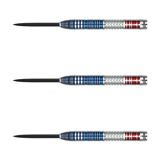 One80 KEVIN CHATTE STEEL 22g ケヴィン・シャット選手モデル　※ご覧頂いているディスプレイの設定等により、実物と色合いが異なる場合がございます。※この画像はDarts HiVeが作成しており、文章・写真などの複製、無断転載を禁じます。※内容物・商品仕様は予告なく変更となる場合がございます。 ■商品仕様 スペックデータ &nbsp; 材質 単体重量 全長 最大径 タイプ ：90%タングステン ：22.0g(ポイント含む) ：52.0mm ：6.35mm ：STEEL 内容物 &nbsp; ・バレル ・シャフト ・フライト ×1set(3個) ×2set(6個) ×1set(3個) ■商品説明 2026.8.8 発売商品 ソフトダーツおよびハードダーツの双方で活躍する、フランス屈指のトッププレイヤーとして知られるフランス出身のケヴィン・シャット選手モデル。 バレルのカラーリングにはフランス国旗をモチーフを採用し、洗練されたデザイン性を表現しています。 グリップエリアはセンターを基点に、独自のルクソールグリップ（対称的な3次元の三角形のグリップパターン）を配置。 さらに後方にはリングカット、シャークカット、ウィングカットを複合的に組み合わせ、加えて縦カットを施すことで多方向からの確かなグリップ力を実現しています。 ■ご注文前に必ずご確認下さい 【仕様・付属品に関して】 ※商品ページ掲載の商品仕様や、パッケージ・デザイン・付属品等は、予告無しに変更となる場合がございます。 予め、ご理解・ご了承の上、ご注文下さい。 Kevin Chatte