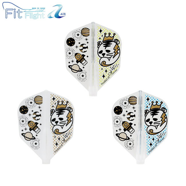 ※ご覧頂いているディスプレイの設定等により、実物と色合いが異なる場合がございます。※この画像はDarts HiVeが作成しており、文章・写真などの複製、無断転載を禁じます。※内容物・商品仕様は予告なく変更となる場合がございます。 ■商品仕様 スペックデータ &nbsp; 形状 内容量 ：シェイプ ：3個 ■商品説明 2023.05.29 発売商品 COSMO DARTSプレーヤー、大槻美保選手モデルフライト第1弾。 大槻選手デザインの「しゃくれタイガー」がインパクトのあるフライトです。 2022ダーツ祭りで販売されたFit Flight AIRに、Fit Flightを追加して一般発売となります。 ■ご注文前に必ずご確認下さい 【仕様・付属品に関して】 ※こちらのフライトをお使い頂くには、専用のシャフト(FIT SHAFT)が必要です。 FIT SHAFT以外のシャフトにはお使い頂けませんので、ご注意ください。 ※一度ロックタイプのシャフトで使用したフライトは、シャフト挿入部が広がるためスピンタイプのシャフトに使用できません。 ※商品ページ掲載の商品仕様や、パッケージ・デザイン・付属品等は、予告無しに変更となる場合がございます。 予め、ご理解・ご了承の上、ご注文下さい。 MihoOtsuki