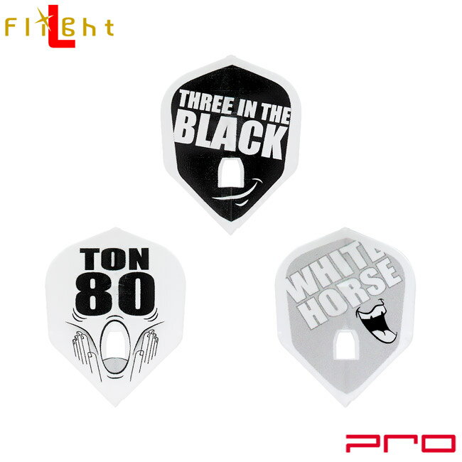 ※ご覧頂いているディスプレイの設定等により、実物と色合いが異なる場合がございます。※この画像はDarts HiVeが作成しており、文章・写真などの複製、無断転載を禁じます。※内容物・商品仕様は予告なく変更となる場合がございます。 ■商品仕様 スペックデータ &nbsp; 形状 内容量 ：シェイプ ：3個 ■商品説明 2023.05.20 発売商品 D.CRAFTのデザインフライト。 TON80、THREE IN THE BLACK、WHITE HORSE。 3つのアワードをスマイルマークに落とし込んだオリジナルデザインです。 Fit FlightとL-Flight PROのシェイプをラインナップ。 ■ご注文前に必ずご確認下さい 【仕様・付属品に関して】 ※商品ページ掲載の商品仕様や、パッケージ・デザイン・付属品等は、予告無しに変更となる場合がございます。 予め、ご理解・ご了承の上、ご注文下さい。 20230519L