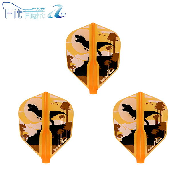 ※ご覧頂いているディスプレイの設定等により、実物と色合いが異なる場合がございます。※この画像はDarts HiVeが作成しており、文章・写真などの複製、無断転載を禁じます。※内容物・商品仕様は予告なく変更となる場合がございます。 ■商品仕様 スペックデータ &nbsp; 形状 内容量 ：シェイプ ：3個 ■商品説明 2024.4.27 発売商品 フィットフライトの期間限定商品「Printed Series」に、第48弾「Jurassic Sunset」が登場。 太古の昔の夕暮れをモチーフにした、どこか冒険心を掻き立てられるようなデザインです。 ベースフライトはFit FlightとFit Flight AIR、それぞれスタンダード、シェイプをラインナップ。 ■ご注文前に必ずご確認下さい 【仕様・付属品に関して】 ※こちらのフライトをお使い頂くには、専用のシャフト(FIT SHAFT)が必要です。 FIT SHAFT以外のシャフトにはお使い頂けませんので、ご注意ください。 ※一度ロックタイプのシャフトで使用したフライトは、シャフト挿入部が広がるためスピンタイプのシャフトに使用できません。 ※商品ページ掲載の商品仕様や、パッケージ・デザイン・付属品等は、予告無しに変更となる場合がございます。 予め、ご理解・ご了承の上、ご注文下さい。
