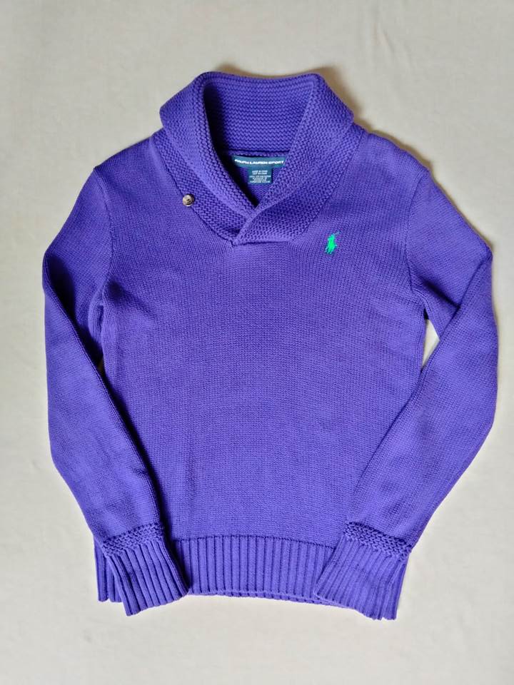 ラルフローレン Ralph Lauren ウィメンズ パープル ショールカラー ニット セーター コットン 紫 レディース Polo ポロ（アメリカ輸入USED品）