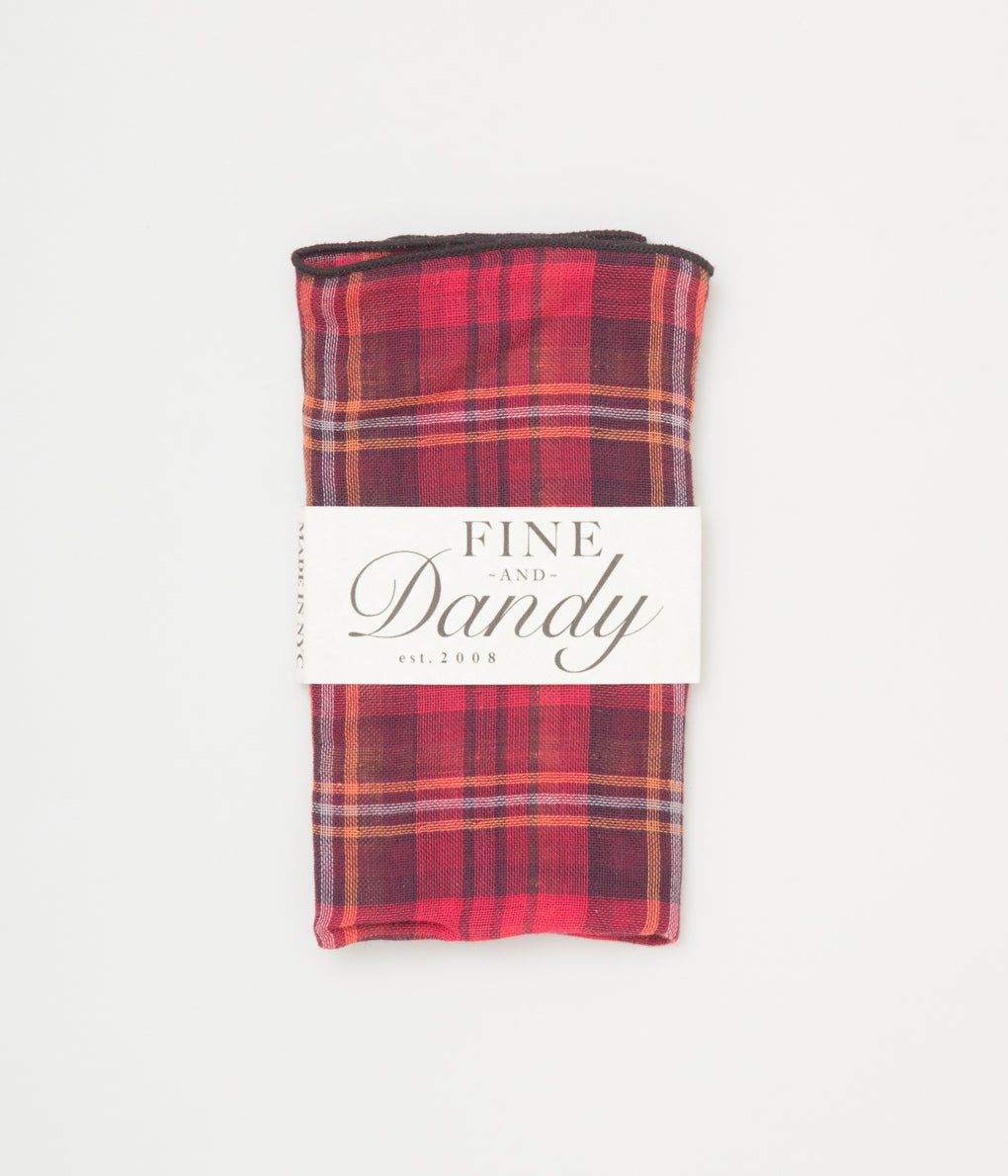 FINE AND DANDY 'POCKET SQUARES'(RED/ORANGE CHECK)