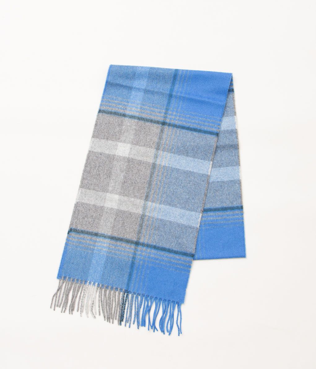 JOHNSTONS OF ELGIN'ASYMMETRIC CHECK SCARF'(RU7318/BLUE)