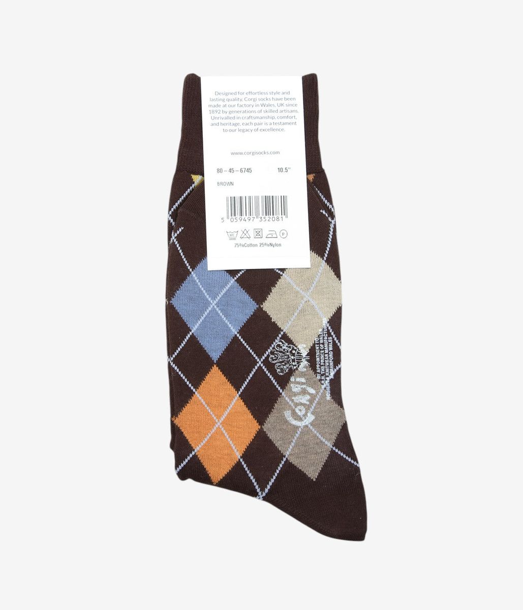 CORGI ''LIGHTWEIGHT COTTON ARGYLE SOCKS'' (BROWN)