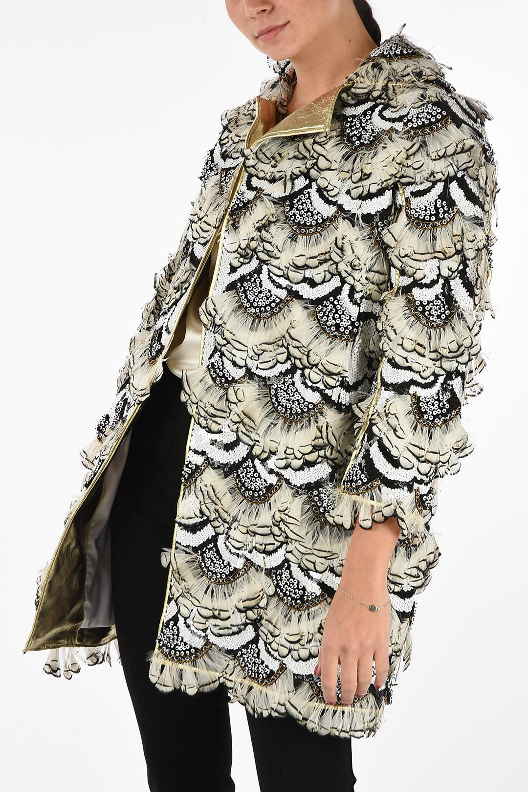 DSQUARED2 ディースクエアード コート S73AA0165 STN527 961 レディース SEQUINED COAT WITH FEATHERS ..