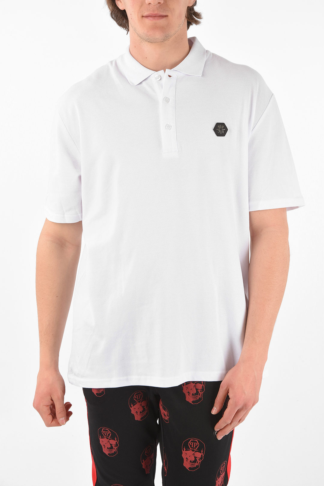 PHILIPPPLEINフィリッププレインWhiteトップスS19CMTK4785PJY002N01メンズHOMMEEST.1978PIQUEgrave;COTTON3BUTTONPOLOSHIRTWITHEMBROID【関税・送料無料】【ラッピング無料】dk