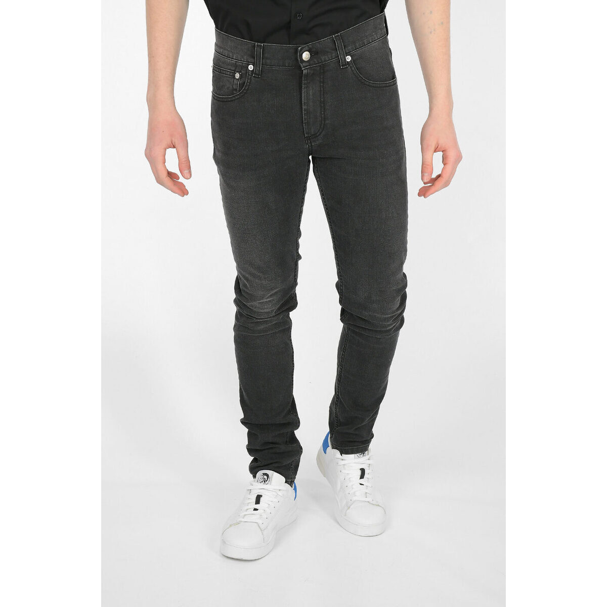 ALEXANDER MCQUEEN/アレキサンダー マックイーン Black メンズ Skinny Fit Jeans with Monogram Embroidery 15 Cm dk