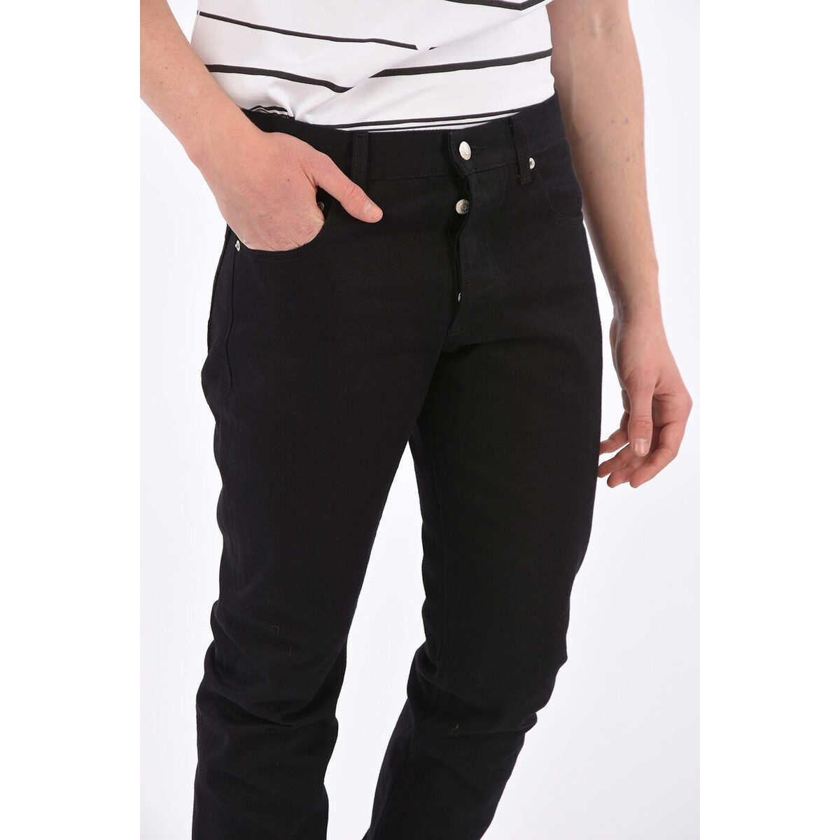 ALEXANDER MCQUEEN/アレキサンダー マックイーン Black メンズ Tapered Fit Jeans with Emboriedered Pocket dk