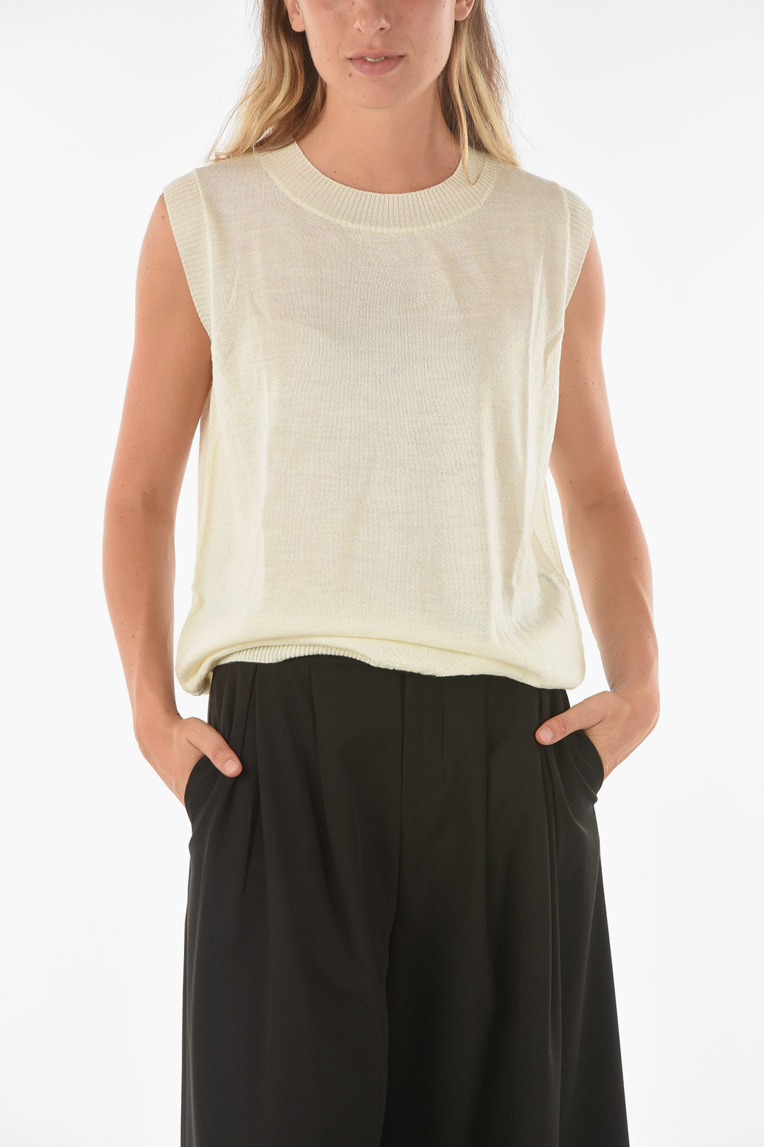 IXOS イクソス ニットウェア E21I20023 CURL LATTE レディース KNITTED CURLIN TANK TOP WITH RIBBED HEMS 【関税・送料無料】【ラッピング無料】 dk