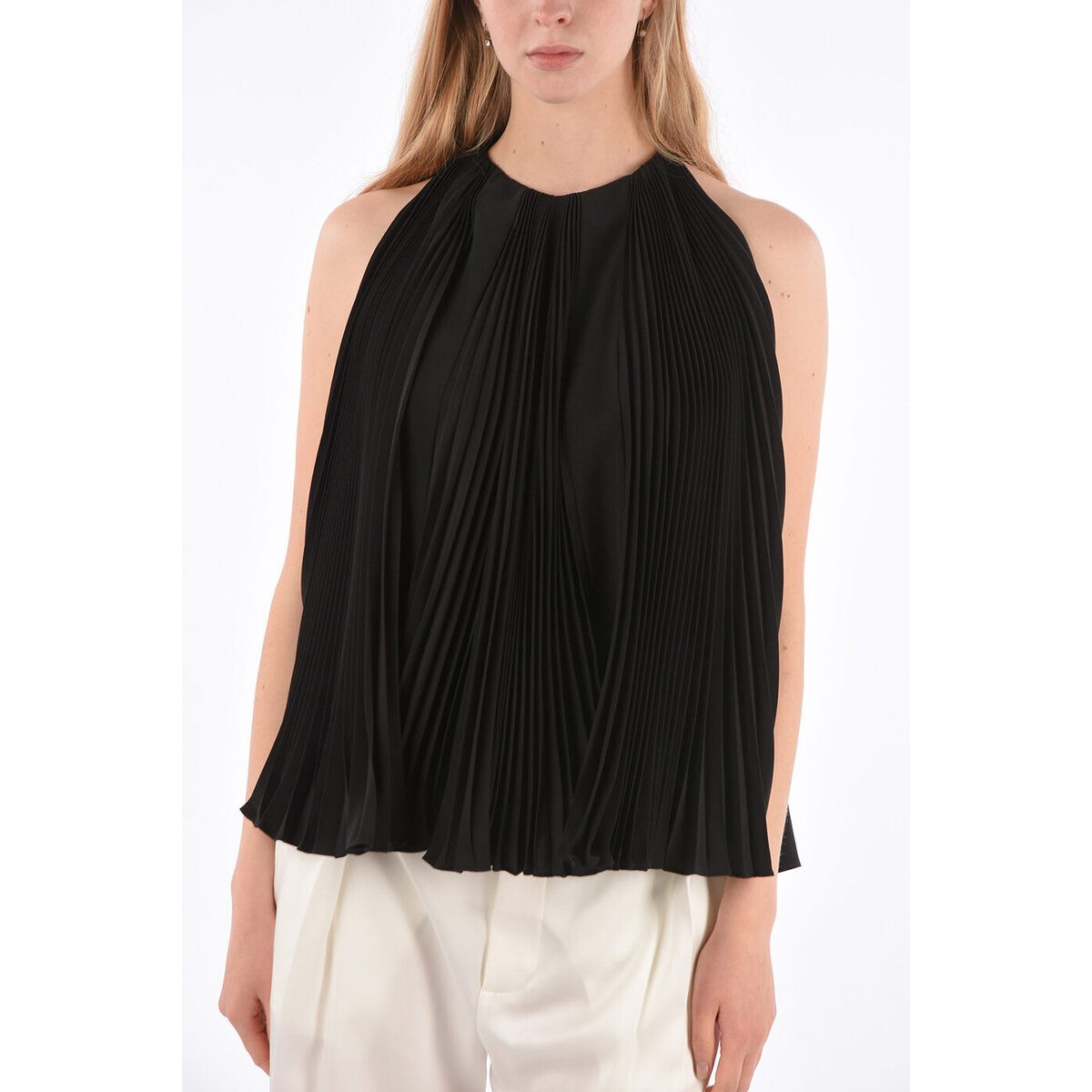 SAINT LAURENT PARIS/イヴ サンローラン Black レディース Silk Sleeveless Draped Top dk