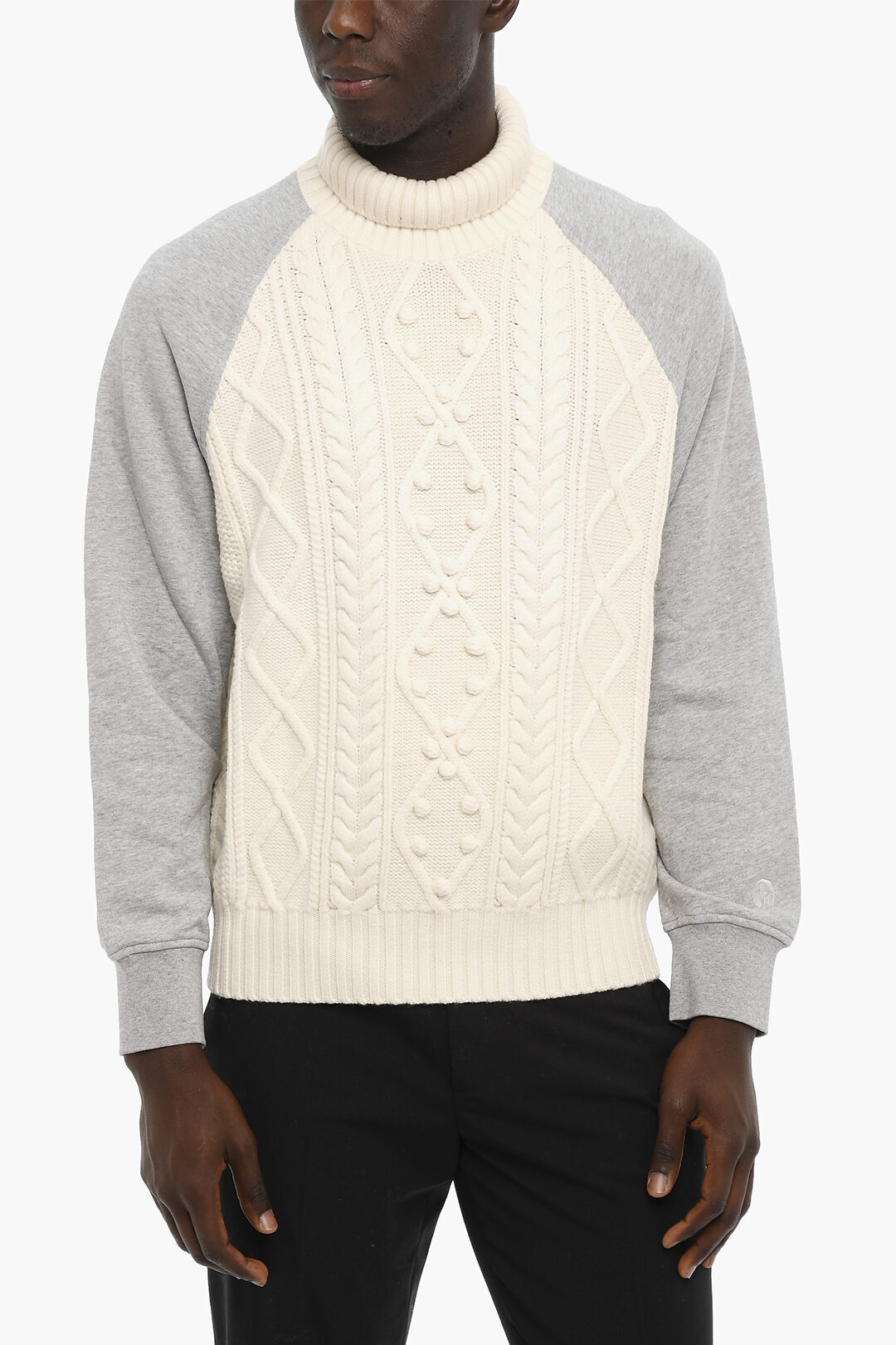 NEIL BARRETT ニール バレット ニットウェア PBMA051 T607C 1887 メンズ CABLE KNIT DOUBLE FABRIC HYBRID TURTLENECK SWEATER 【関税・送料無料】【ラッピング無料】 dk