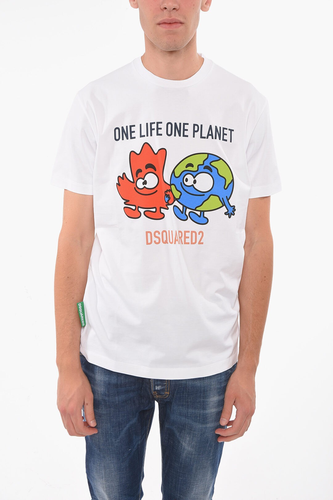 DSQUARED2 ディースクエアード トップス S78GD0066 S24427 100 メンズ ONE LIFE ONE PLANET PRINTED CREWNECK T-SHIRT 【関税・送料無料】【ラッピング無料】 dk