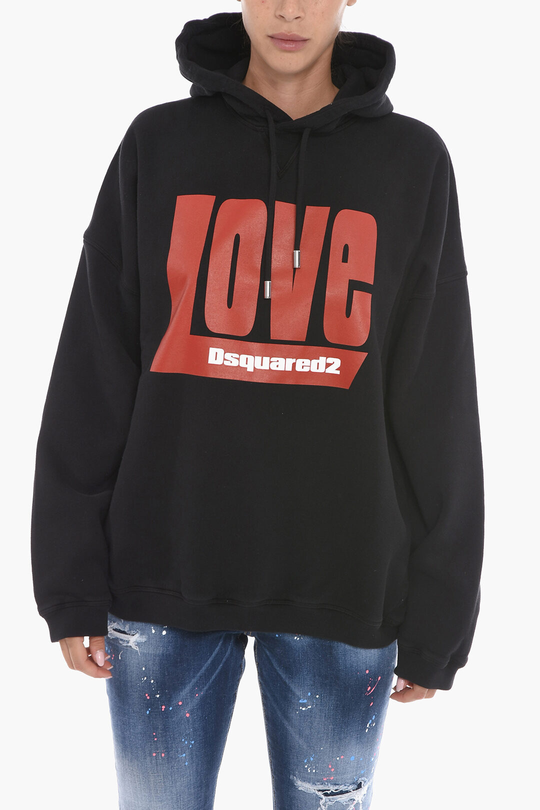 DSQUARED2 ディースクエアード トレーナー S72GU0394 S25030 900 レディース OVERSIZED HOODIE SWEATSHIRT WITH LOVE PRINT 【関税・送料無料】【ラッピング無料】 dk