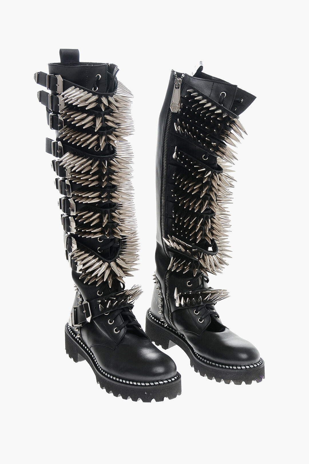 PHILIPP PLEIN フィリッププレイン ブーツ WSE0289 PLE075N 02 NERO OPACO レディース LEATHER LACE-UP BOOTS WITH ALL-OVER STUDS 4.5CM 【関税・送料無料】【ラッピング無料】 dk