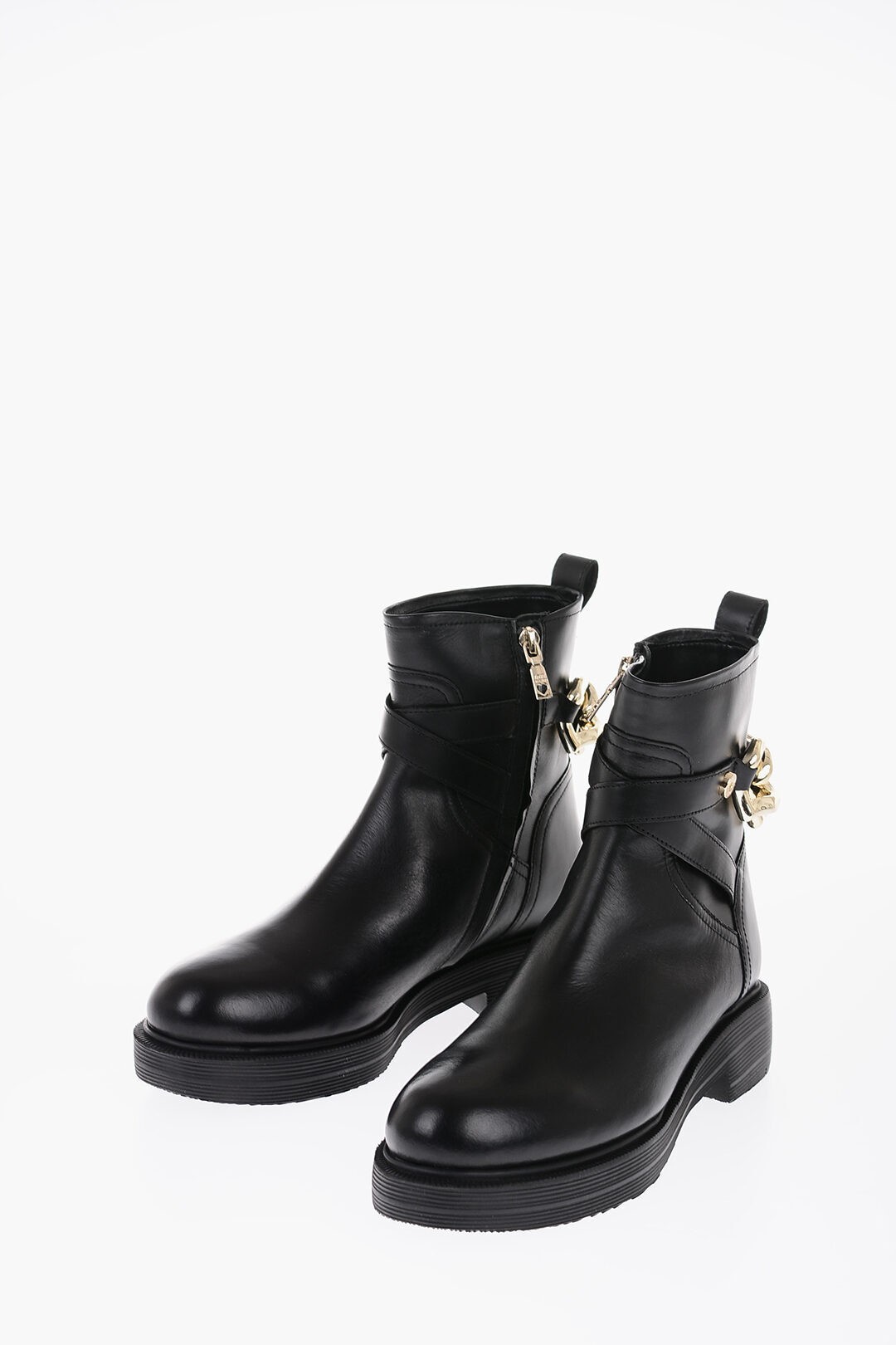 【土日限定クーポン配布中！】 MOSCHINO モスキーノ ブーツ JA21114G1FIA0000 レディース LOVE LEATHER ANKLE BOOTS WITH GOLDEN CHAIN 4CM 【関税・送料無料】【ラッピング無料】 dk