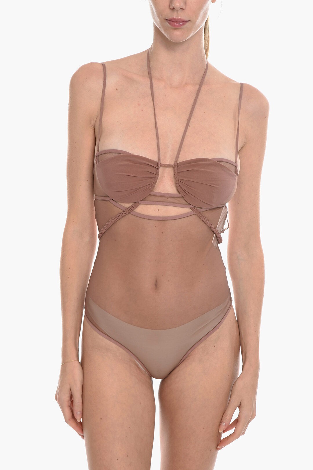 NENSI DOJAKA ネンシドジョカ アンダーウェア NDAW22-ACC065C 0 MOCHA レディース SHEER BODYSUIT WITH CUT-OUT DETAILS 【関税・送料無料】【ラッピング無料】 dk