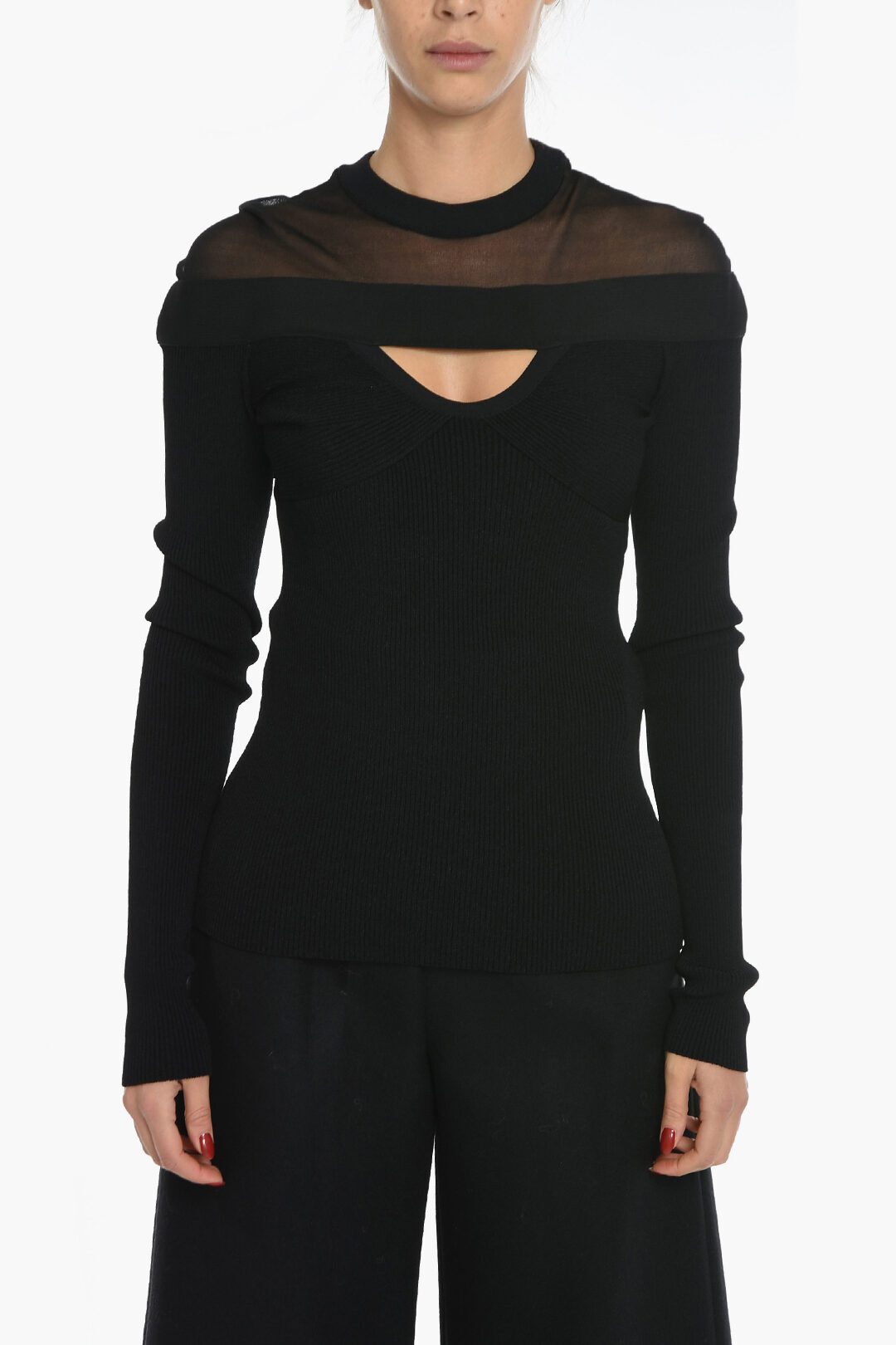 NENSI DOJAKA ͥ󥷥ɥ祫 ȥåץ NDAW22-KT016 0 BLACK ǥ LONG SLEEVE TOP WITH SEE-THROUGH INSERTS AND CUT-OUT DETAILS ڴǡ̵ۡڥåԥ̵ dk