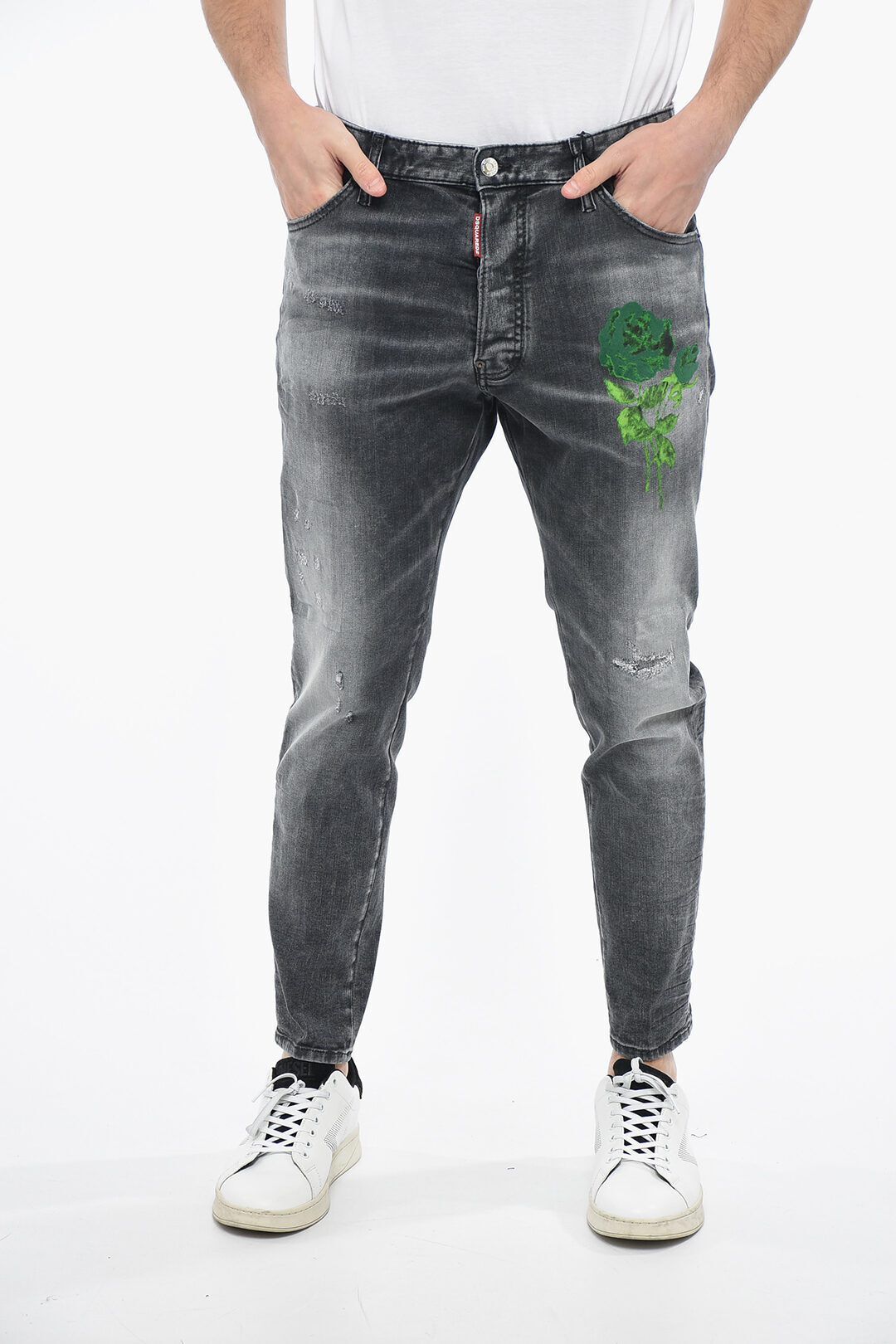 DSQUARED2 ディースクエアード デニム S74LB1225 S30503 900 メンズ DISTRESSED RELAX LONG CROTCH DENIMS WITH FLORAL PRINT 16CM 【関税・送料無料】【ラッピング無料】 dk
