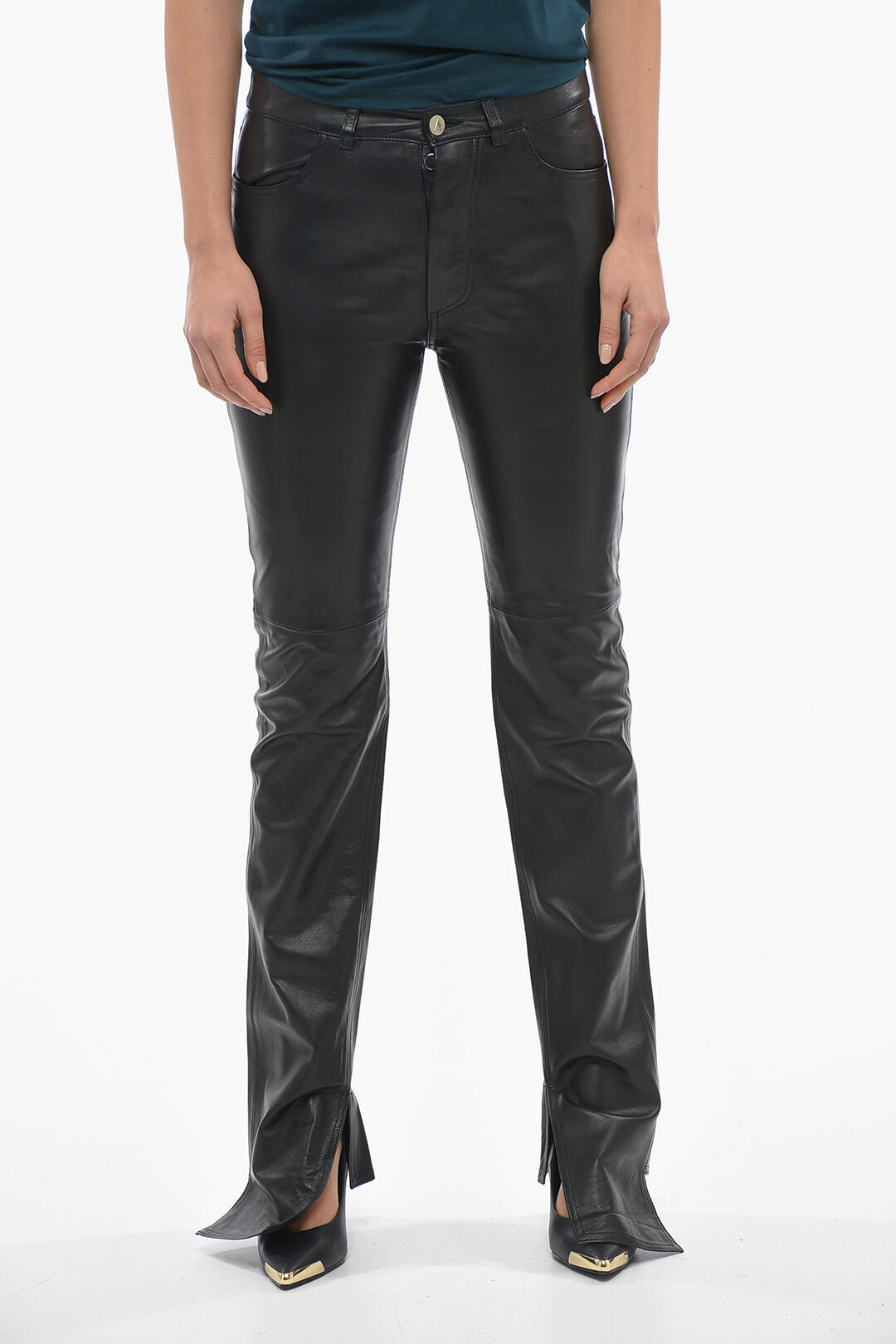 ATTICO アティコ パンツ 227WCP94L056 100 レディース ASYMMETRIC HEM SLIM FIT FERN LEATHER PANTS 【関税・送料無料】【ラッピング無料】 dk