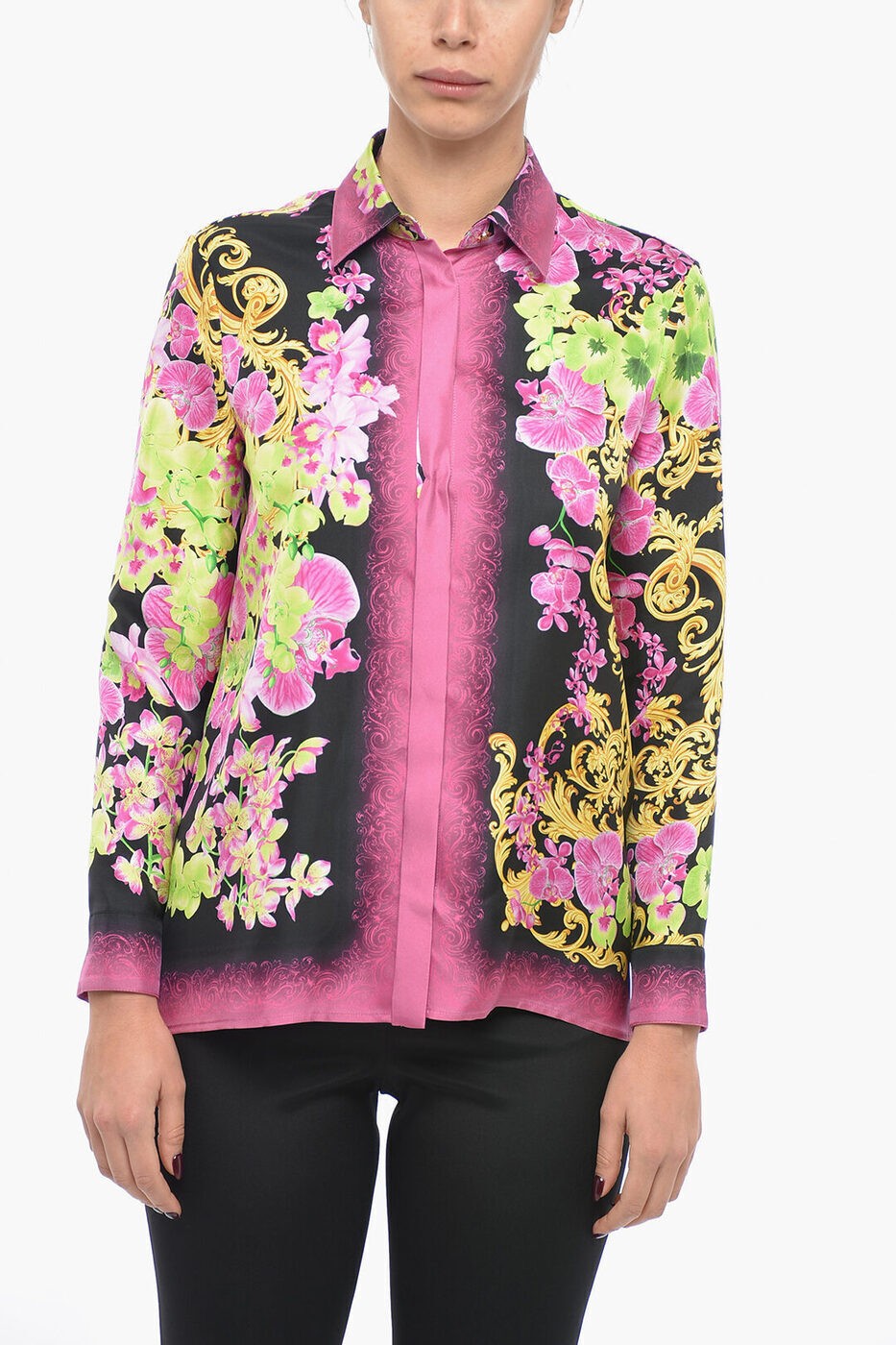 VERSACE 륵  10013601A06670 5B100 ǥ FLORAL PATTERNED ORCHID SILK SHIRT ڴǡ̵ۡڥåԥ̵ dk