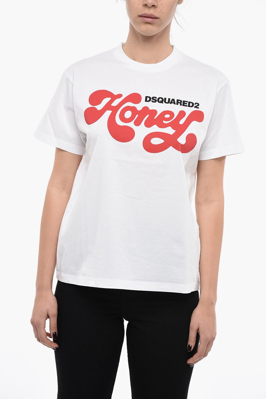 DSQUARED2 ディースクエアード トップス S72GD0381 S23009 100 レディース CREW NECK HONEY PRINTED T-SHIRT 【関税・送料無料】【ラッピング無料】 dk