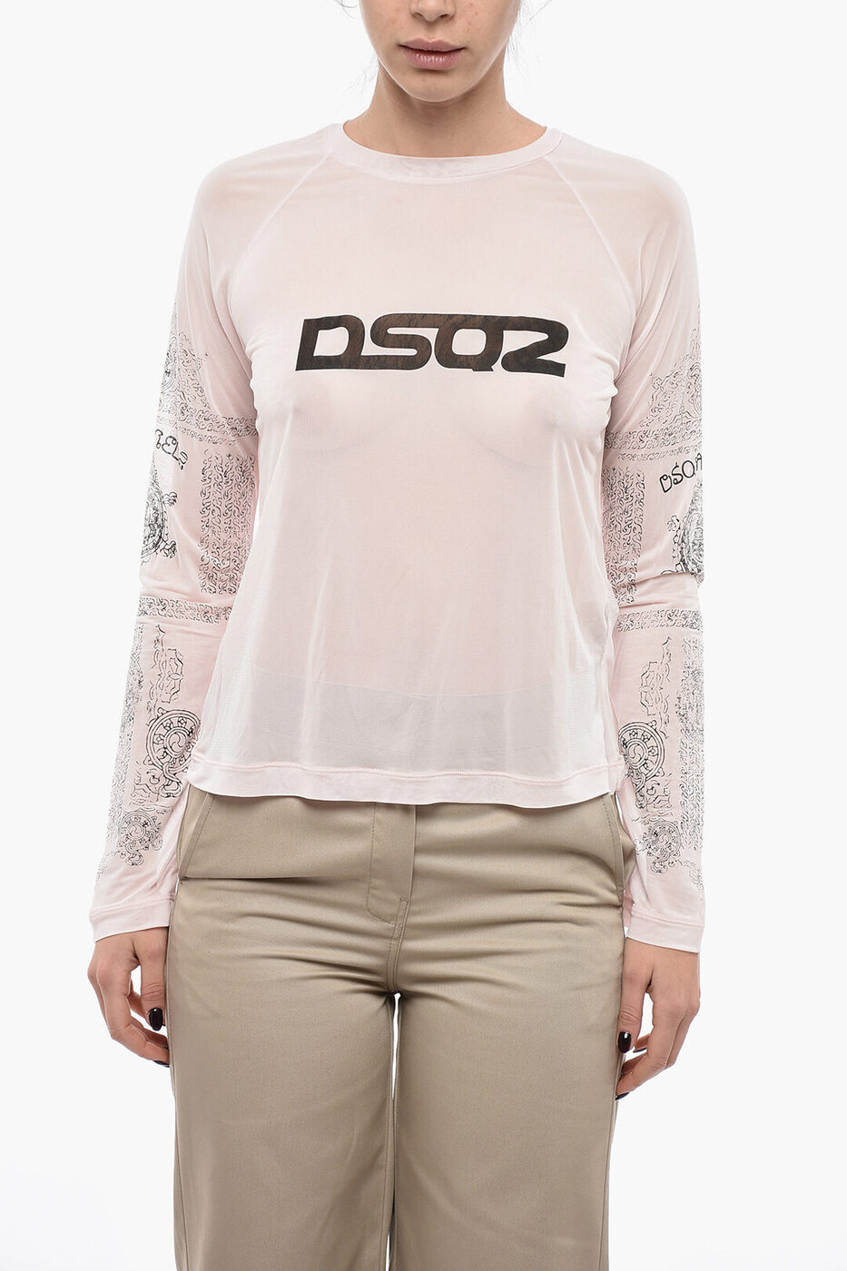 【本日5の付く日ポイント4倍!】 DSQUARED2 ディースクエアード トップス S72GD0449 S24492 242 レディース LONG-SLEEVED MESH T-SHIRT WITH FRONT LOGO 【関税・送料無料】【ラッピング無料】 dk