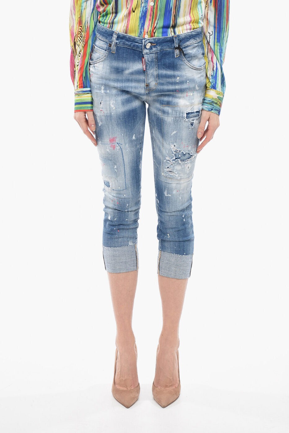 DSQUARED2 ディースクエアード デニム S75LB0727 S30342 470 レディース CROPPED FIT D2MONOGRAM DENIMS WITH EMBROIDERED LOGO 16CM 【関税・送料無料】【ラッピング無料】 dk