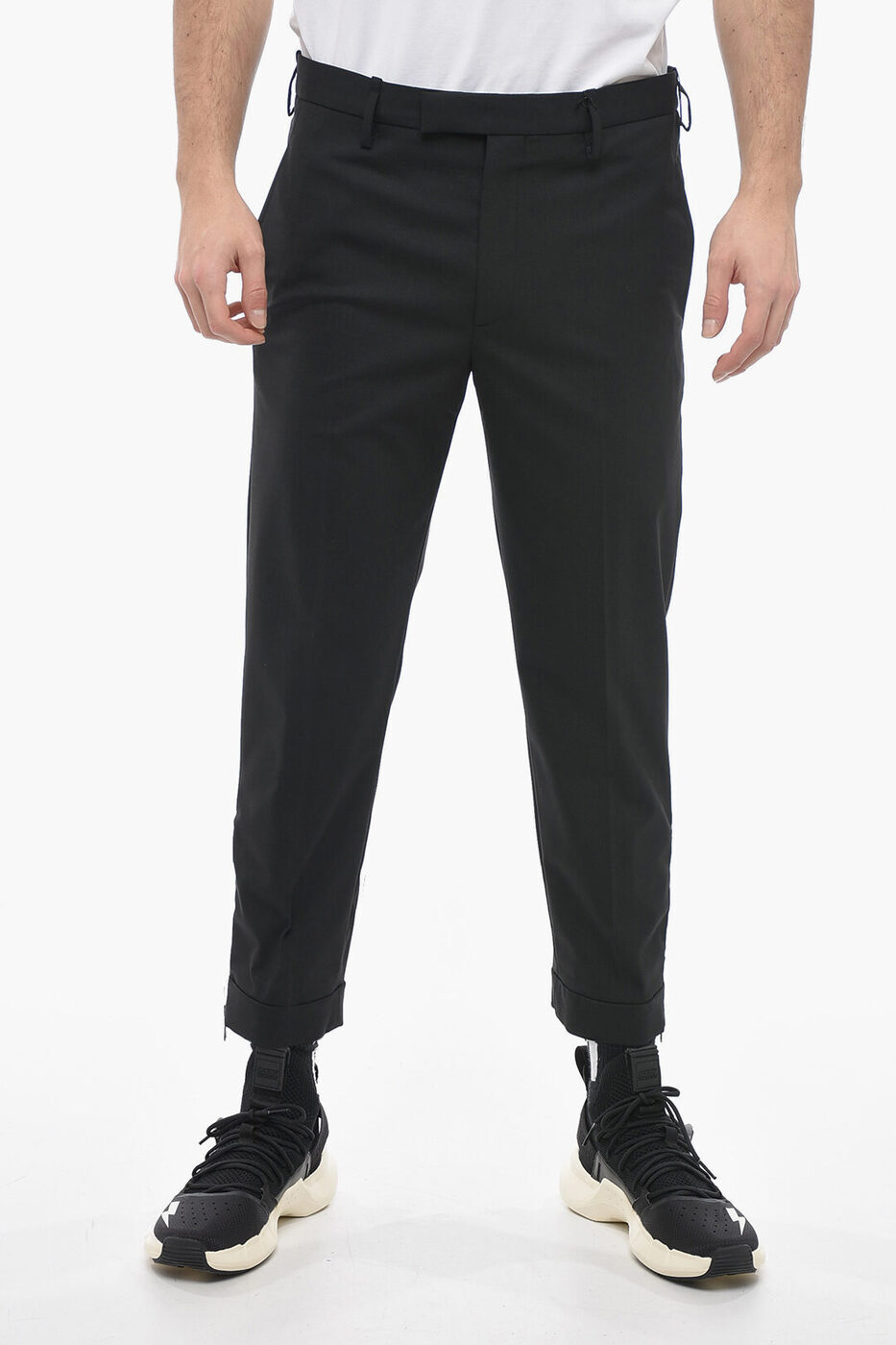 【0の付く日ポイント4倍】 NEIL BARRETT ニール バレット パンツ PBPA097H U008 01 メンズ CUFFED HEM SLIM FIT PANTS WITH ANKLE ZIP 【関税・送料無料】【ラッピング無料】 dk