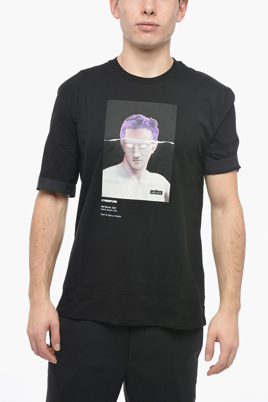 NEIL BARRETT ˡ Хå ȥåץ BJT033S R551S 1874  SLIM FIT CYBER PUNK CREW-NECK T-SHIRT WITH ROLLED UP SLEEVE ڴǡ̵ۡڥåԥ̵ dk