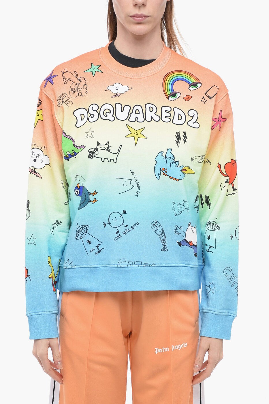 【本日5の付く日ポイント4倍!】 DSQUARED2 ディースクエアード トレーナー S72GU0373 S25544 001S レディース CREW NECK DEGRADÈ COTTON PRINTED SWEATSHIRT 【関税・送料無料】【ラッピング無料】 dk