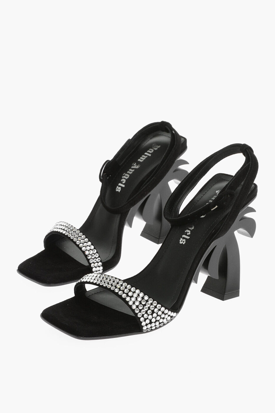 PALM ANGELS パーム エンジェルス フラットシューズ PWIH004F22LEA0041083 レディース LEATHER SANDALS WITH RHINESTONES AND STATEMENT HEEL 10CM  dk