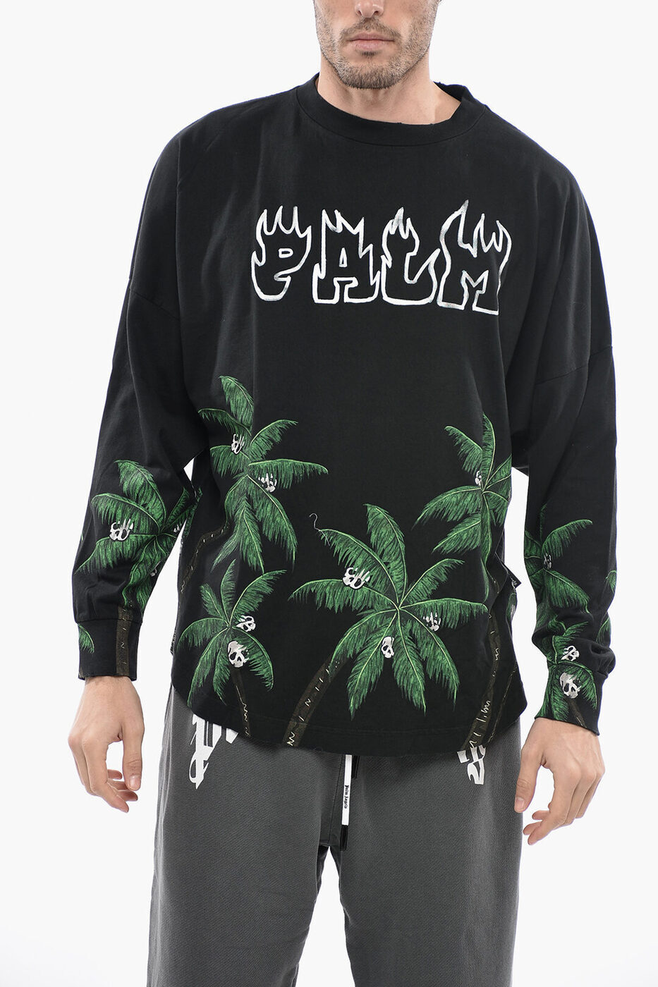 PALM ANGELS ѡ 󥸥륹 ȥåץ PMAB001S23JER0021055  CREW-NECK PLANT-MOTIF OVERSIZED T-SHIRT ڴǡ̵ۡڥåԥ̵ dk