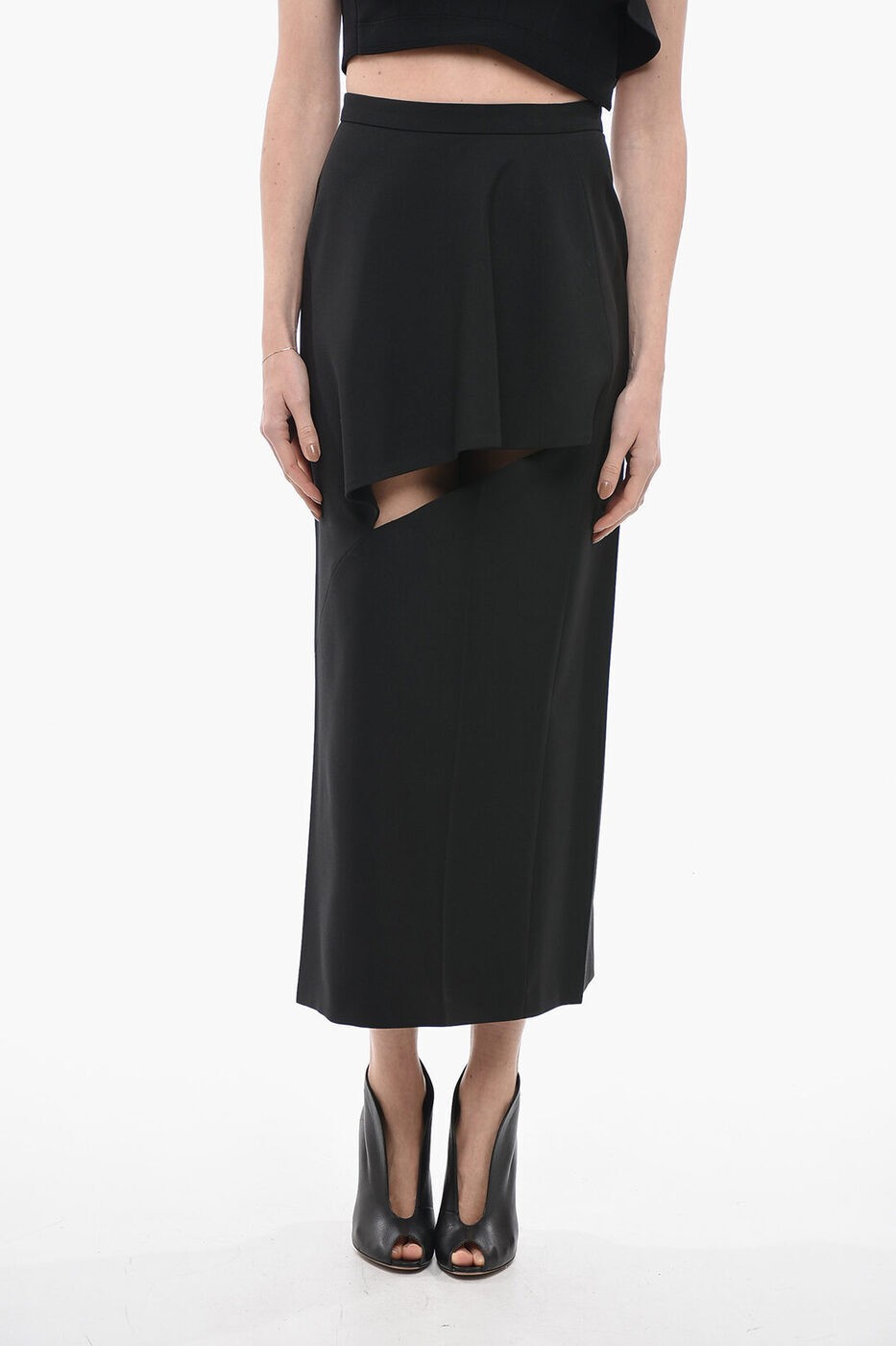 【土日限定クーポン配布中！】 ALEXANDER MCQUEEN アレキサンダー マックイーン スカート 738181QJACX 1000 レディース HIGH-WAISTED PENCIL SKIRT WITH CUT OUT DETAIL 【関税・送料無料】【ラッピング無料】 dk