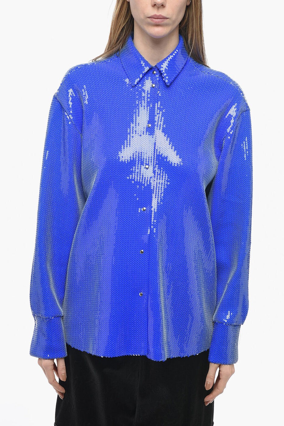 DAVID KOMA  ǥ Shirts SEQUINED OVERSIZED SHIRT WITH SNAP BUTTONS...