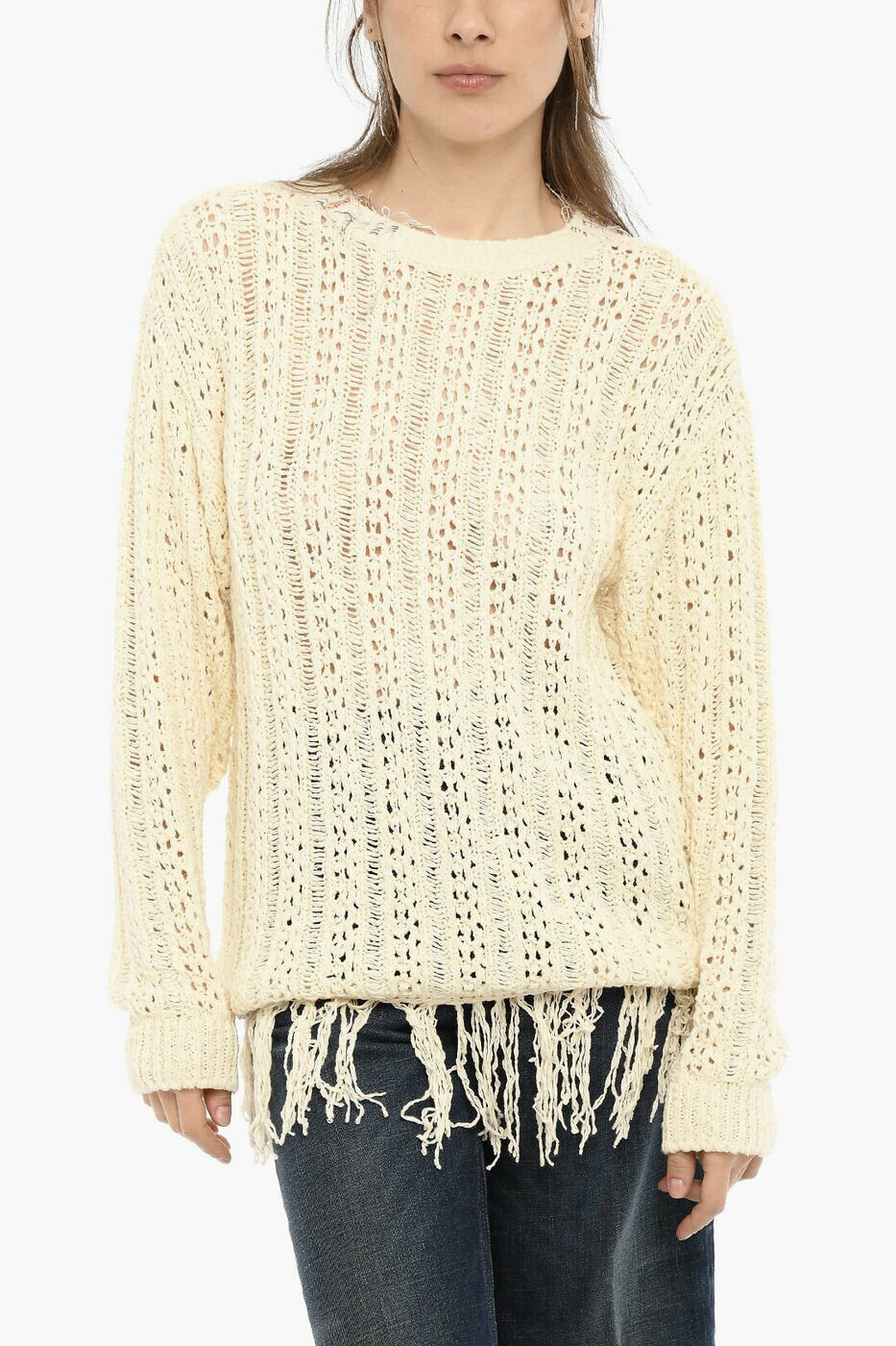 ANDERSSON BELL アンダースンベル ニットウェア ATB958M-CO IVORY レディース PERFORATED CREW-NECK SWEATER WITH FRINGES 【関税・送料無料】【ラッピング無料】 dk