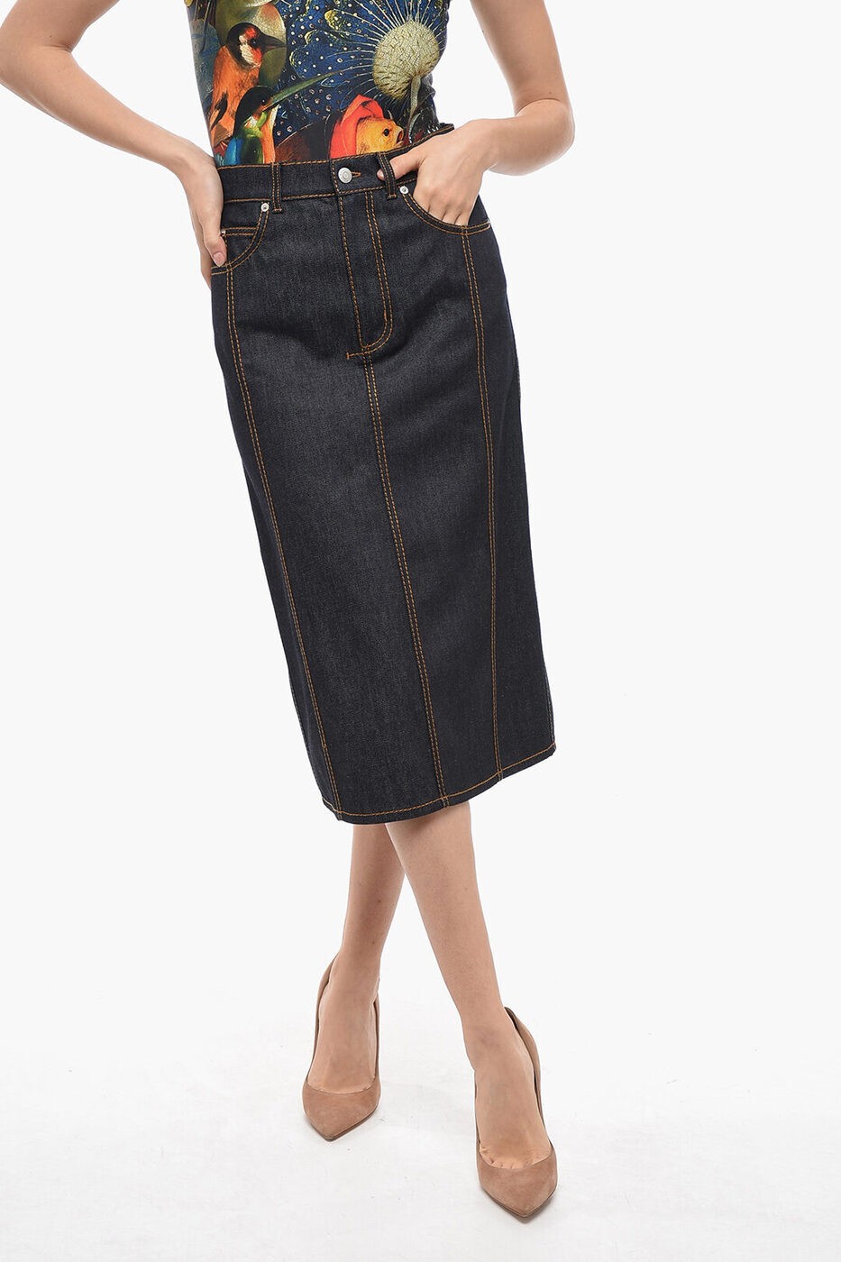 ALEXANDER MCQUEEN アレキサンダー マックイーン スカート 748201QMACD 4158 レディース DENIM PENCIL SKIRT WITH REAR SLIT 【関税 送料無料】【ラッピング無料】 dk