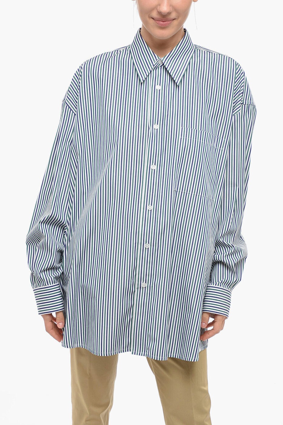 【土日限定クーポン配布中！】 BOTTEGA VENETA ボッテガ ヴェネタ シャツ 723033V2L409690 レディース POPELINE OVERSIZED SHIRT WITH PINSTRIPED PATTERN 【関税・送料無料】【ラッピング無料】 dk