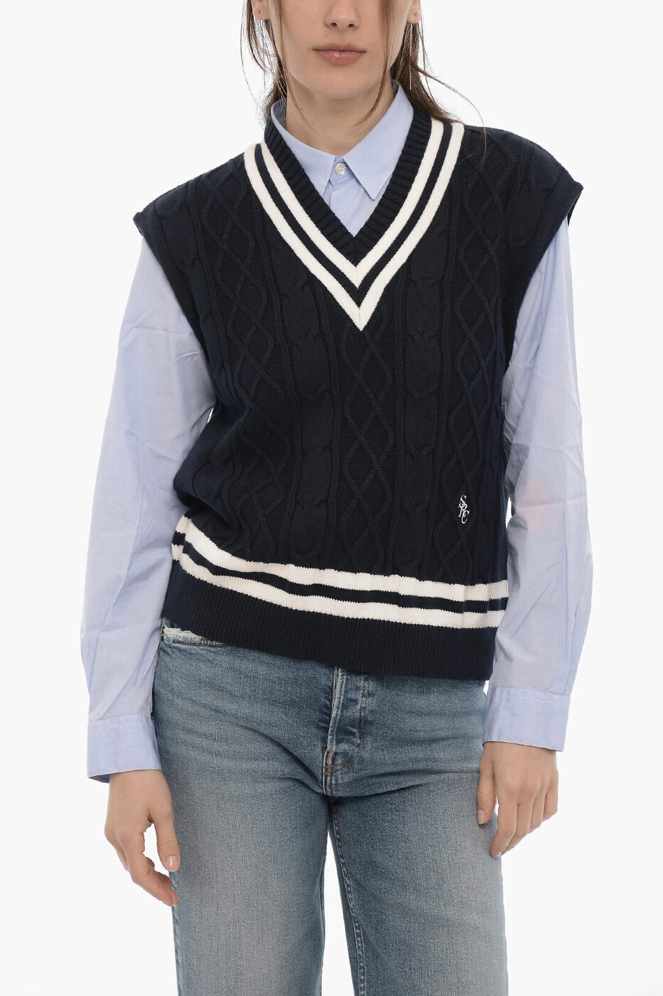 SPORTY RICH スポーティアンドリッチ ニットウェア WS891NACO NA レディース SLEEVELESS ARIANA CABLE KNIT SWEATER 【関税・送料無料】【ラッピング無料】 dk