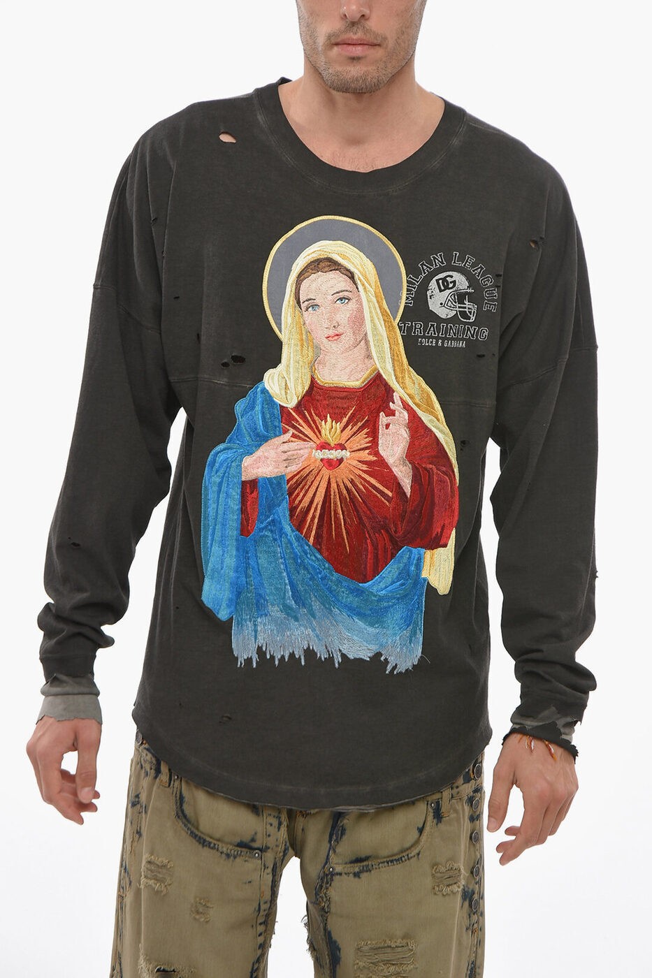 DOLCE&GABBANA ドルチェ&ガッバーナ トップス G8QE0Z G7H1Q HJ4LW メンズ CREW NECK MILAN LEAGUE T-SHIRT WITH FRONT EMBROIDERY 【関税・送料無料】【ラッピング無料】 dk