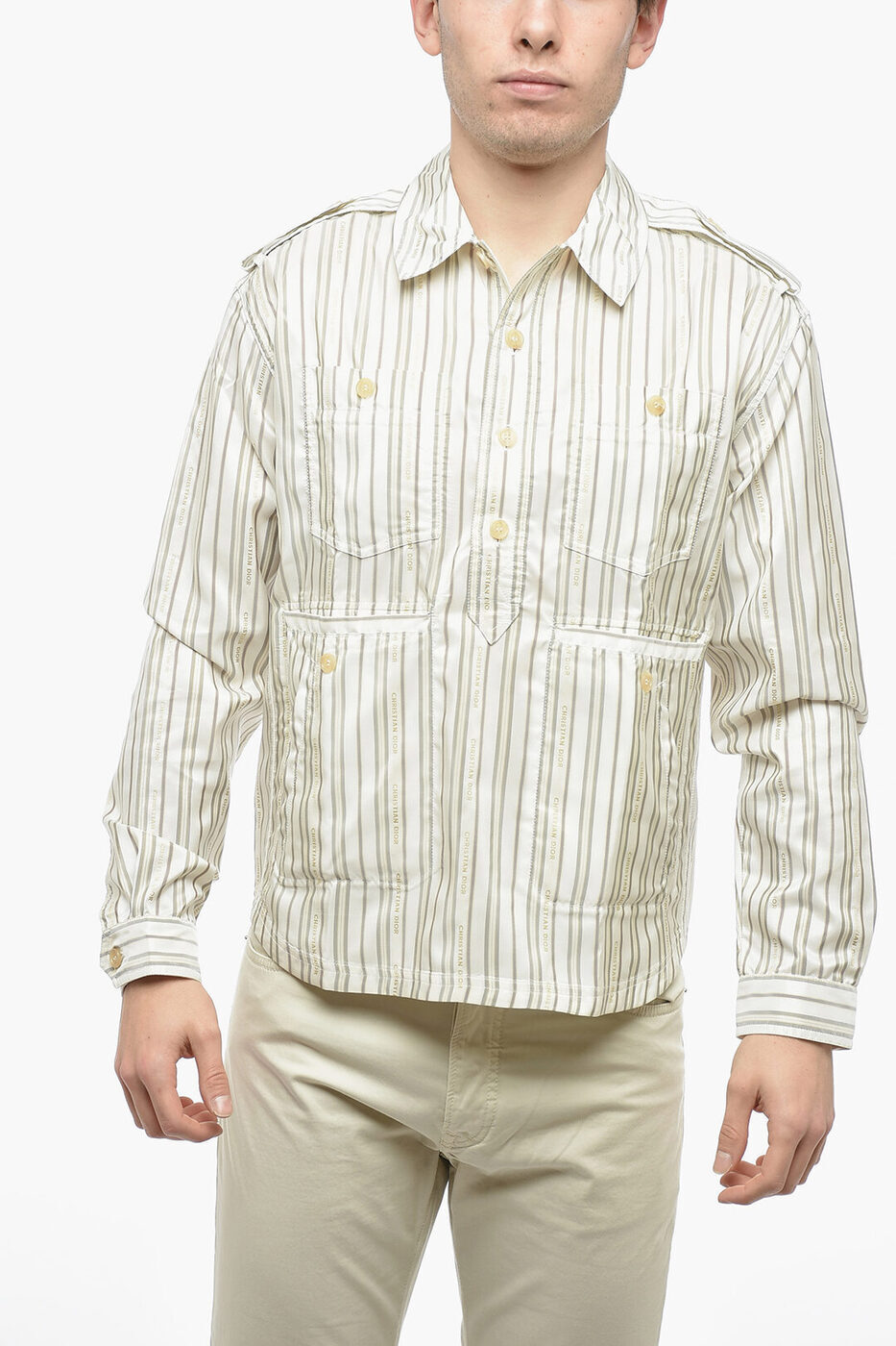 CHRISTIAN DIOR ディオール シャツ 923C432A457B 083 メンズ SILK BLEND UTILITY SHIRT WITH BALANCED STRIPE MOTIF 【関税・送料無料】【ラッピング無料】 dk