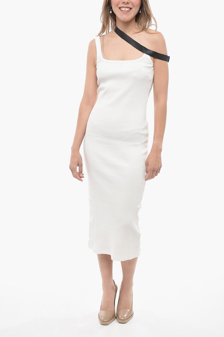 ꥯݥ桪 COURREGES 졼 ɥ쥹 223JRO200JS0005 0001 ǥ RIBBED BODYCON DRESS WITH CONTRASTING DETAIL ڴǡ̵ۡڥåԥ̵ dk